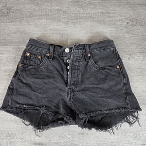 Levi's Black Frayed Hem High-Rise Denim Shorts